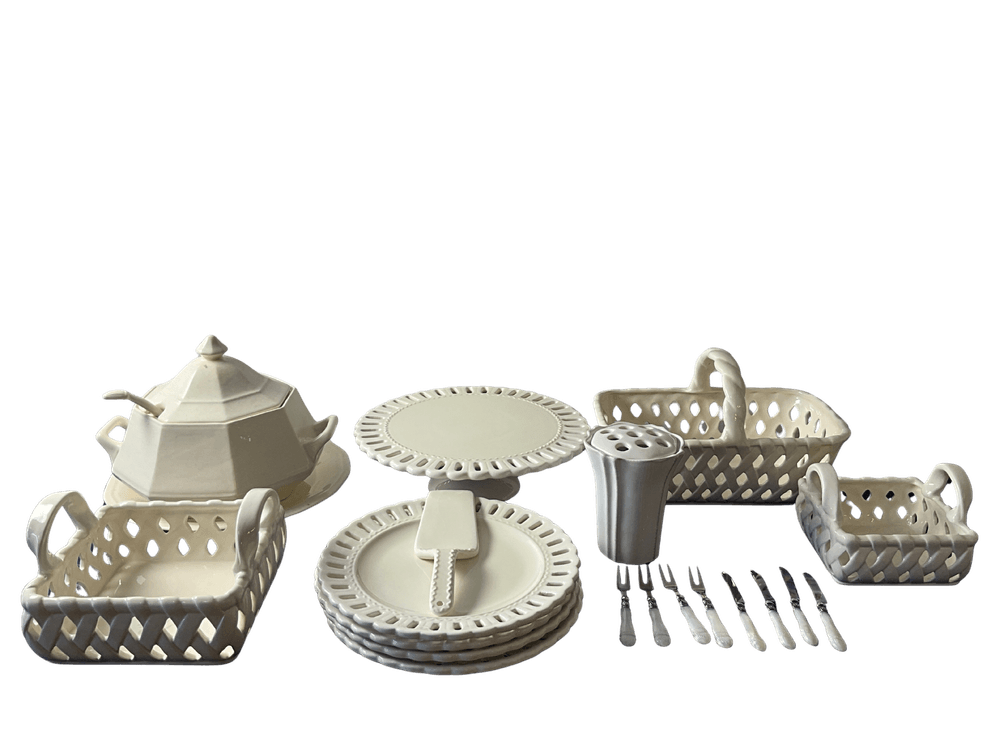 White Ceramic Basketweave Serveware