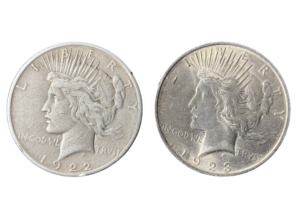 2 Peace Silver Dollars