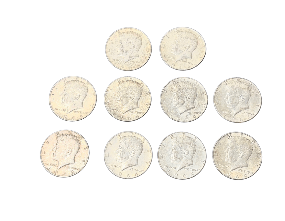 Lot of 10 – 1964 Kennedy Half Dollars 90% Silver Coins
