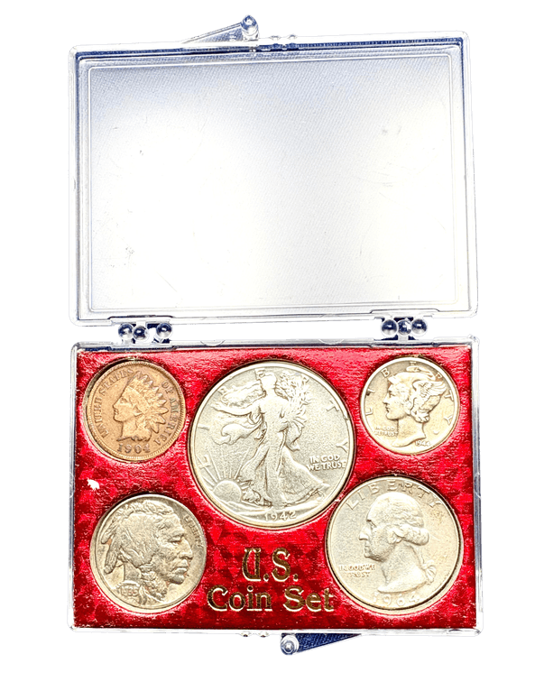 U.S. Vintage Coin Set in Display Case – 5 Classic Coins