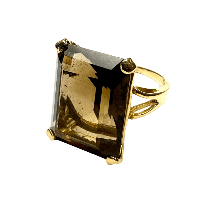 Vintage 14K Gold Smoky Quartz Cocktail Ring 
