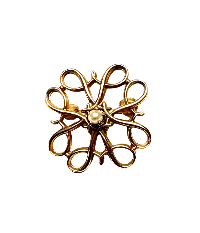 Vintage 10K Gold Brooch with Seed Pearl 