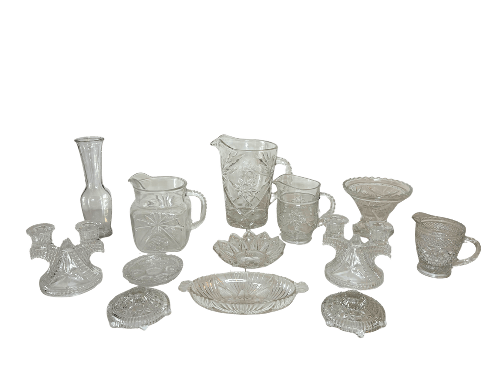 13 Piece Clear Pressed Glass Tableware