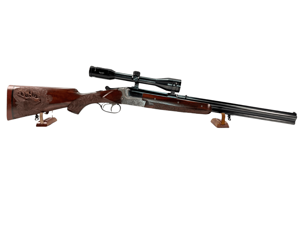 Factory Engraved Hubertus German Over and Under Combination Gun 16ga and 243 Luxus Model