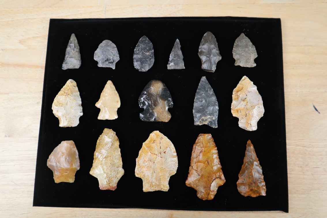 (16) Framed Shadowbox of Indian Arrowheads found in Georgia and Florida