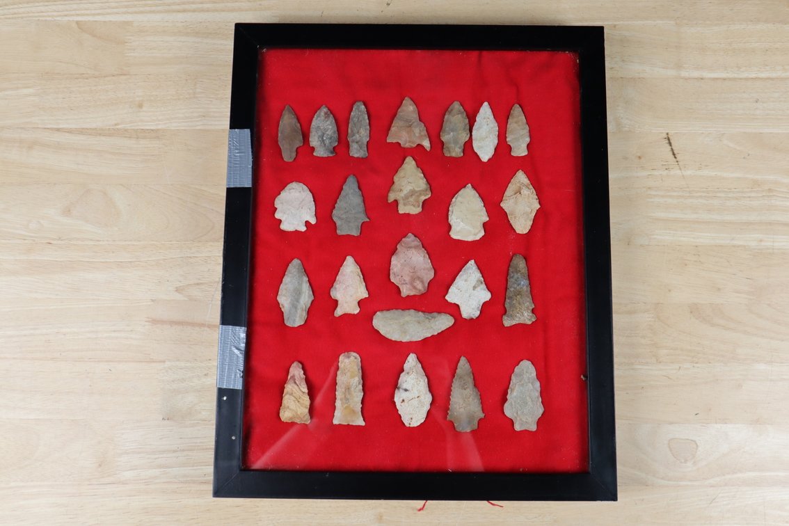 (23) Framed Indian Arrowheads and Blades