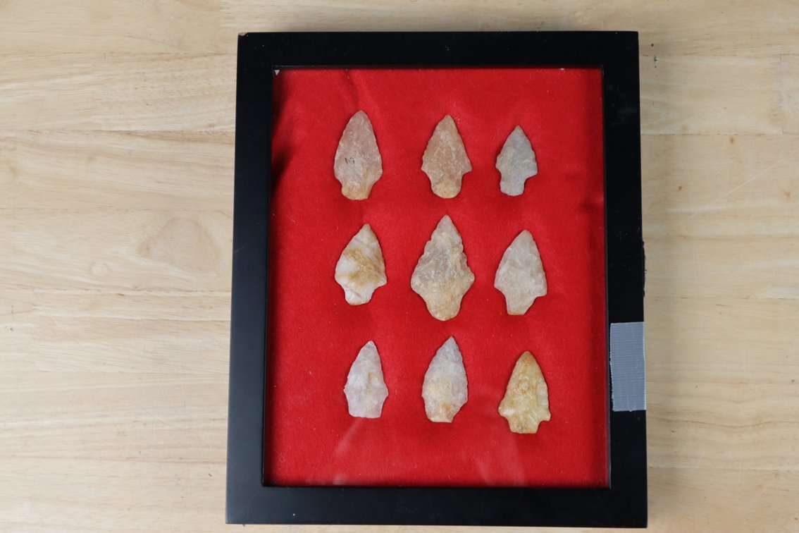 (9) Framed Indian Arrowheads