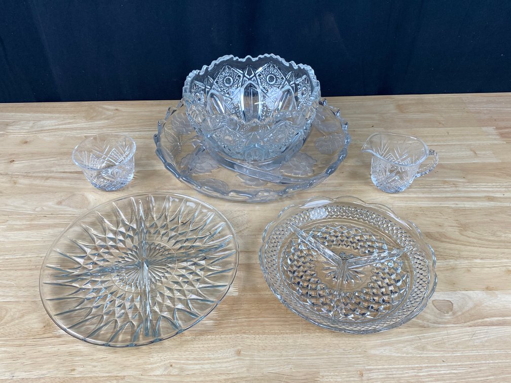 Crystal Serving Bowl with Cut Glass Serving Dishes, Creamer and Sugar Dish and More!