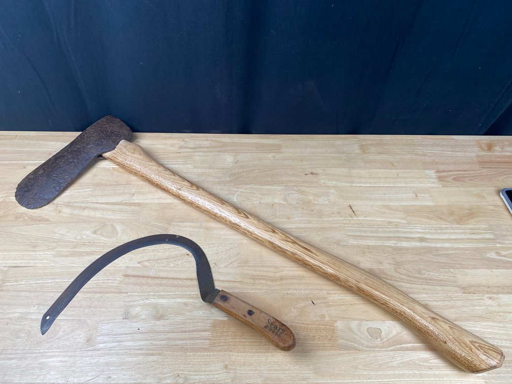 Vintage Tools, including a Sears #8665 Hand Sickle and Turpentine Ax