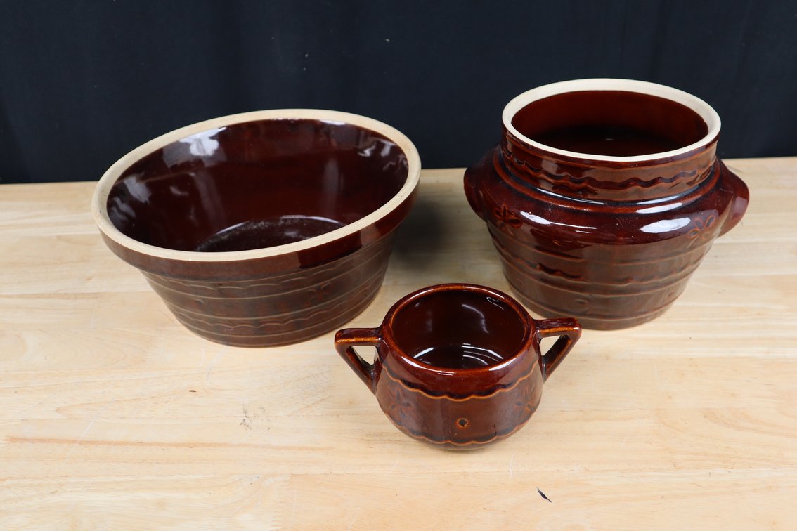 Collection of (3) Vintage 1960's Marcrest Daisy Pottery, including Serving Bowl, Bean Baker Pot (No Lid) and Sugar (No Lid)