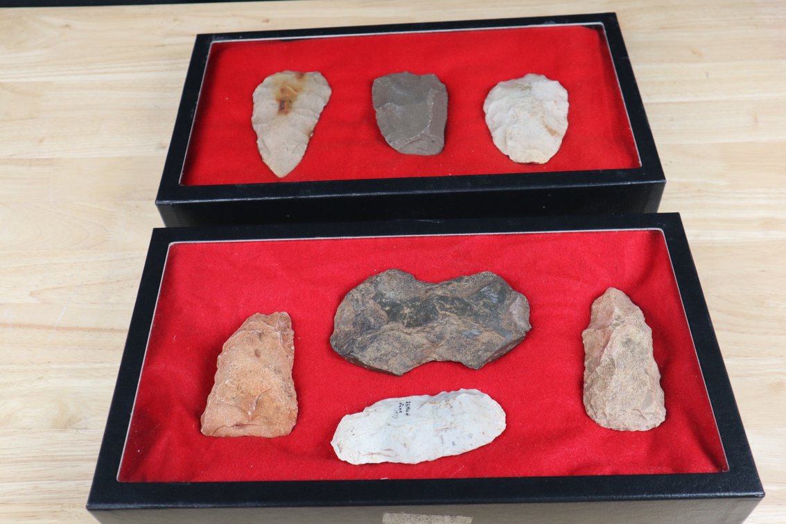 (2) Frames Consisting of Paleo Tools - Including Blades, PreForms, Adz and More