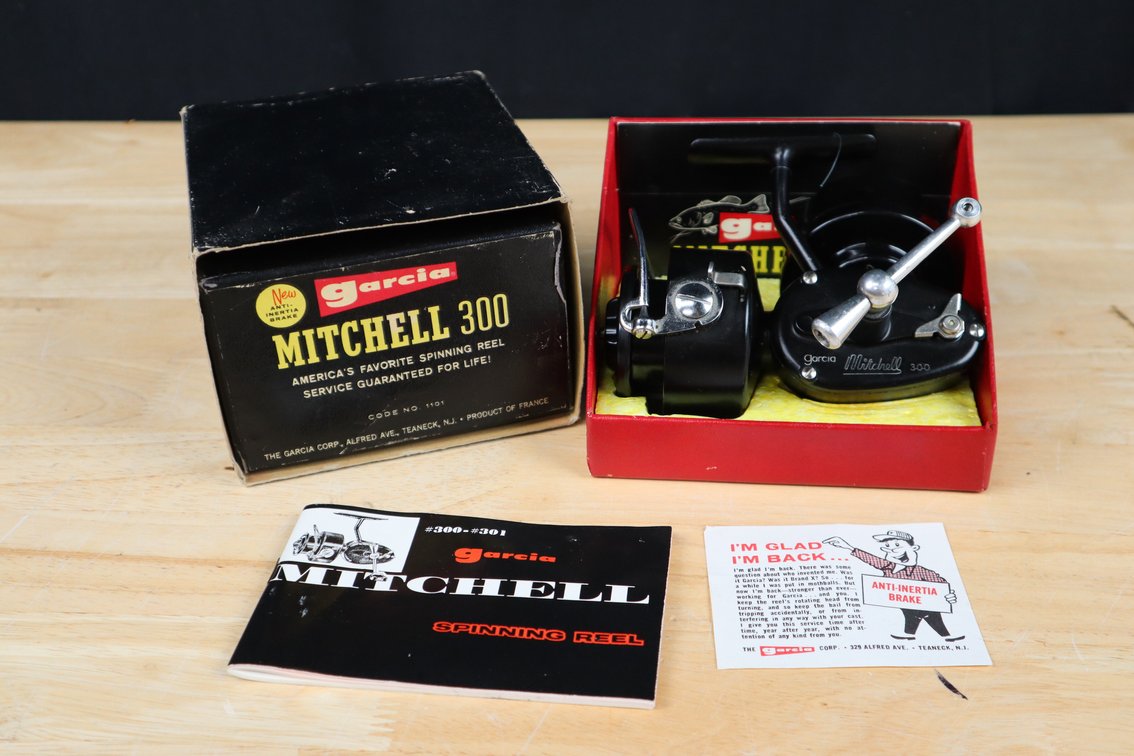 Garcia Mitchell 300 Vintage Open Faced Reel in Original Box with Garcia Bonnyl