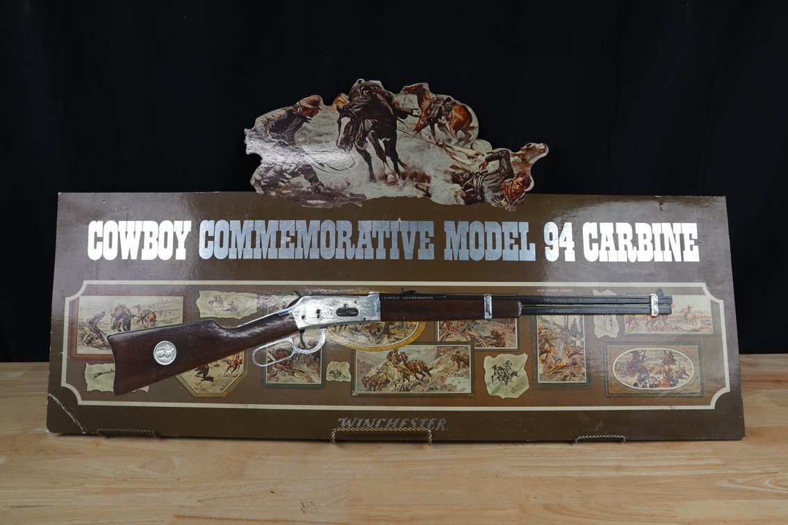 Vintage Winchester Model # 94 Carbine Cowboy Commerative Rifle Advertising Sign, Cardstock  Dimensions: 40"T x 21.25"W