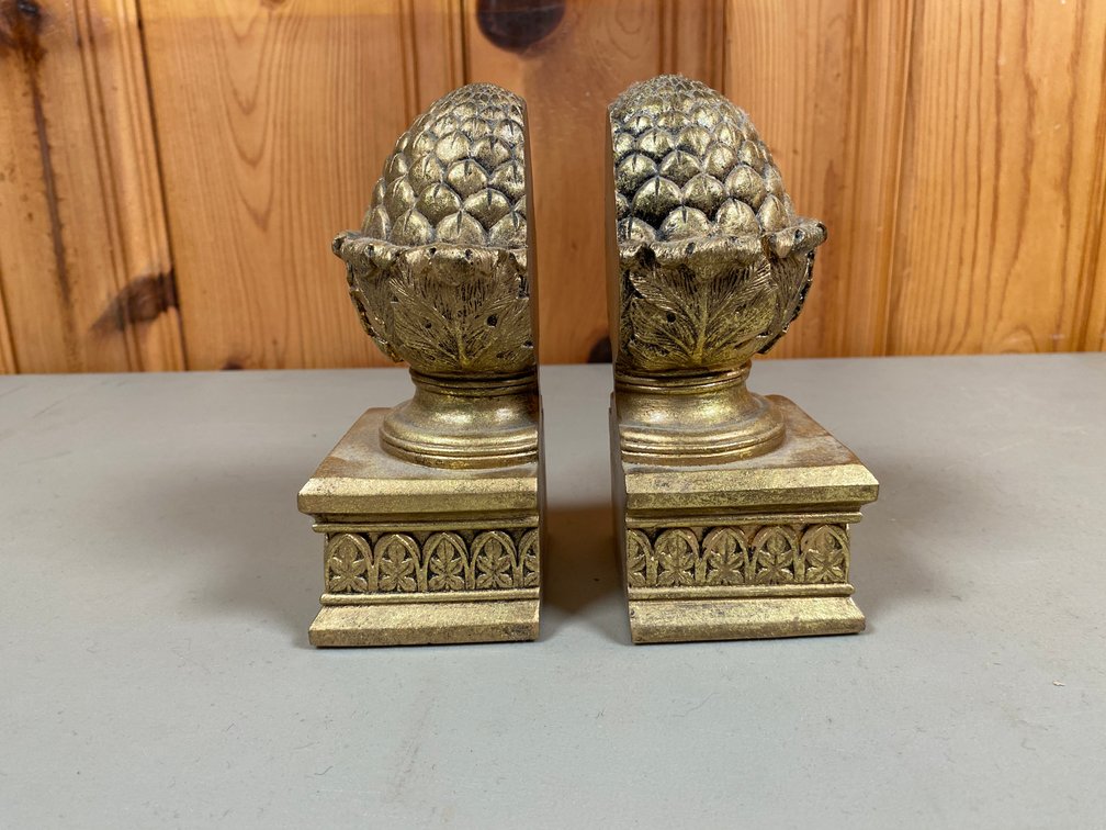 Pair of Gold Colored Decorative Pineapple Bookends