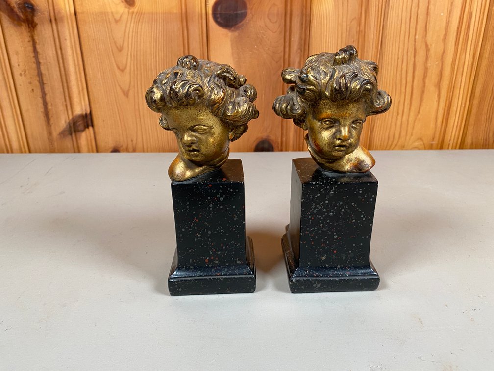 Pair of Borghese Cherub Themed Gold Colored Book Ends