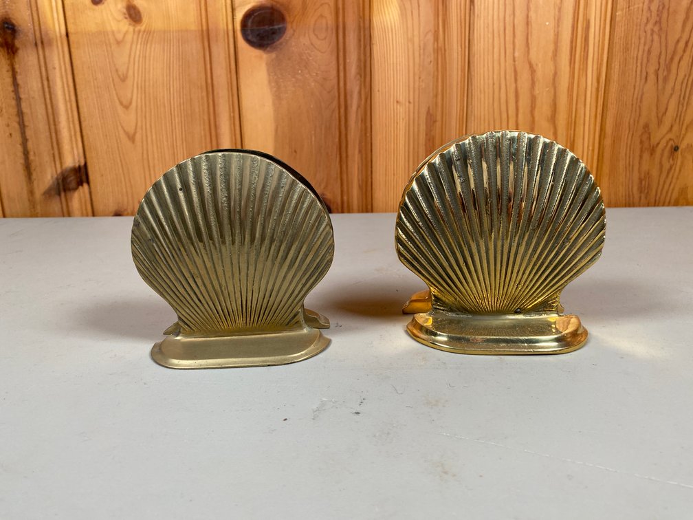 (2) Pair of Price Brass Shell Themed Book Ends