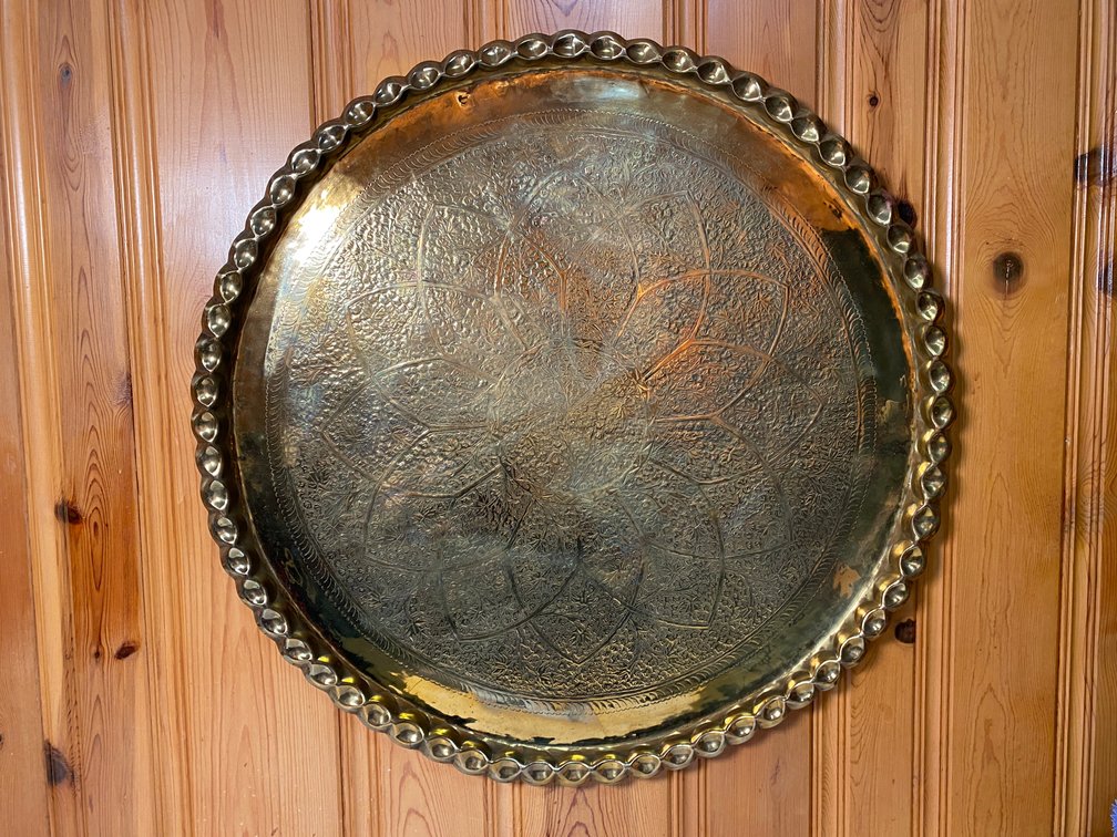 Vintage 36" Hand Hammered Brass Tray/ Wall Hanging Made in Delhi India