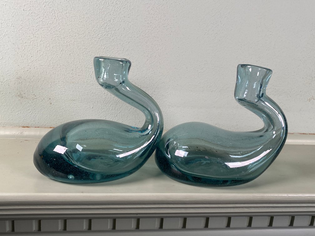 Pair of Vintage Hand Blown Glass Candlesticks