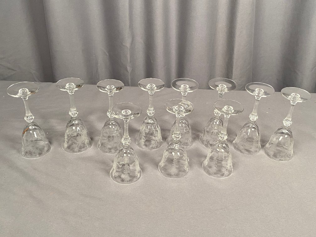 Collection of (11) Etched Cordial Glasses