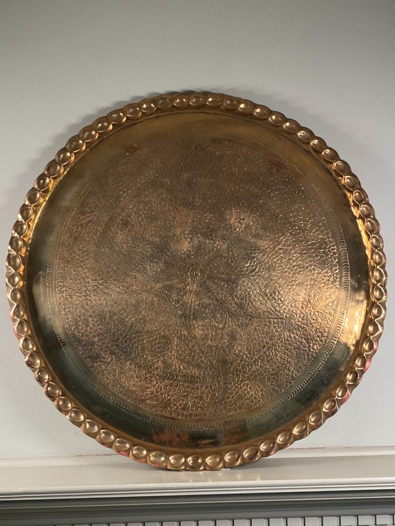 Vintage 36" Hand Hammered Brass Tray/ Wall Hanging Made in Delhi India