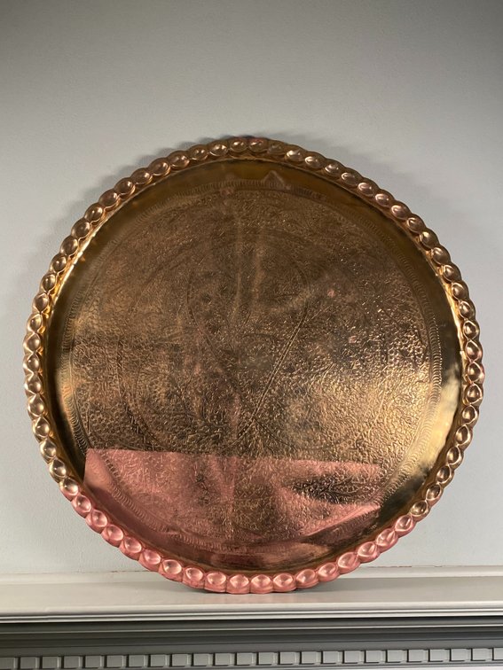 Vintage 36" Hand Hammered Brass Tray/ Wall Hanging Made in Delhi India