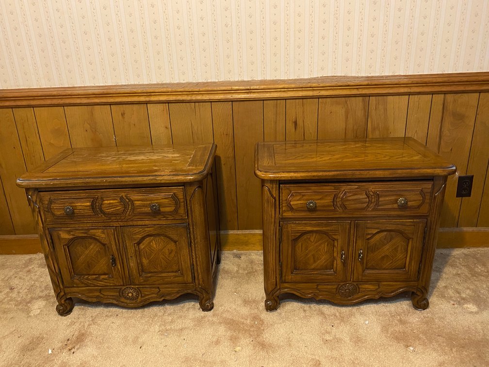 (2) Oak Carved French Provincial Night Stands