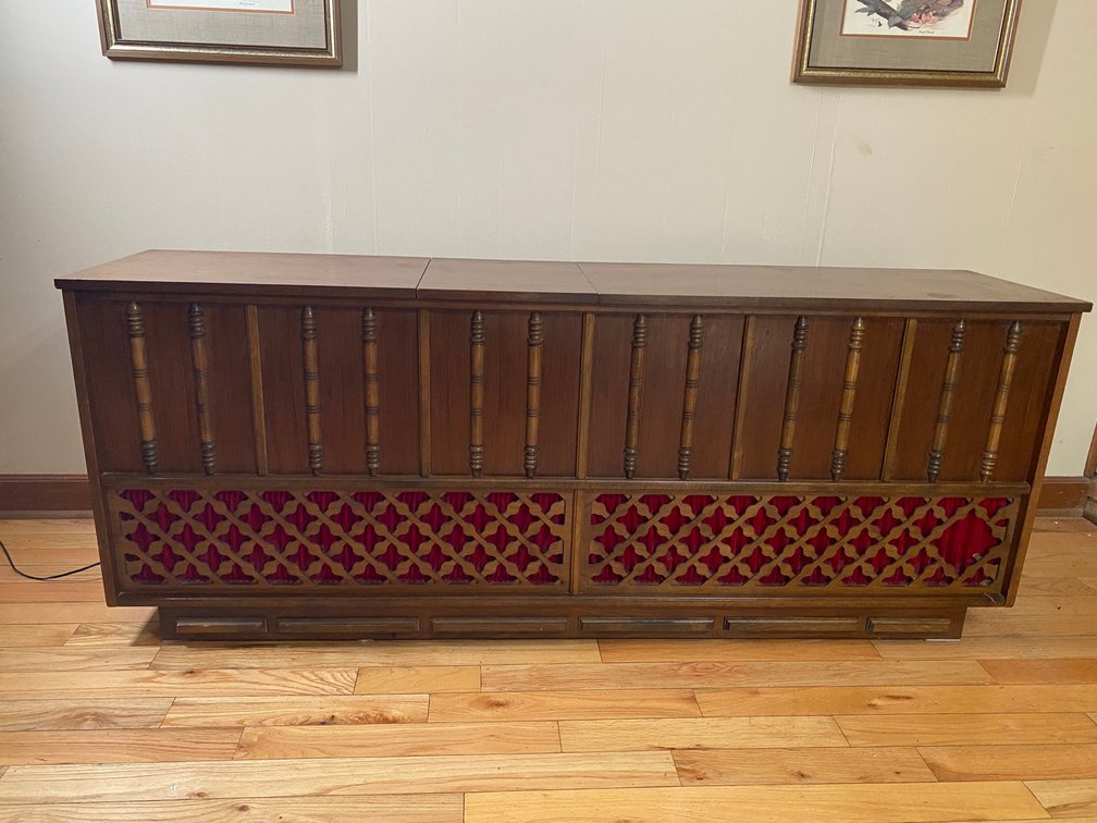 Vintage Wooden Stereo Console with Record Player
