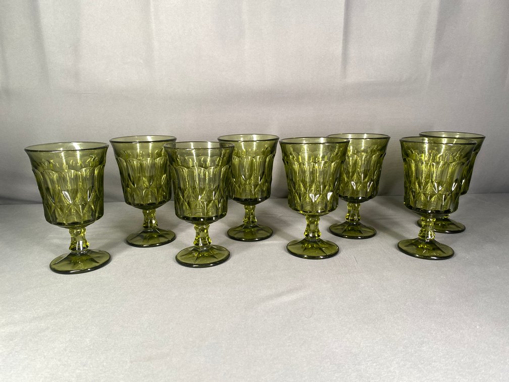 (9) Noritake Perspective Green Iced Tea Glass Goblets