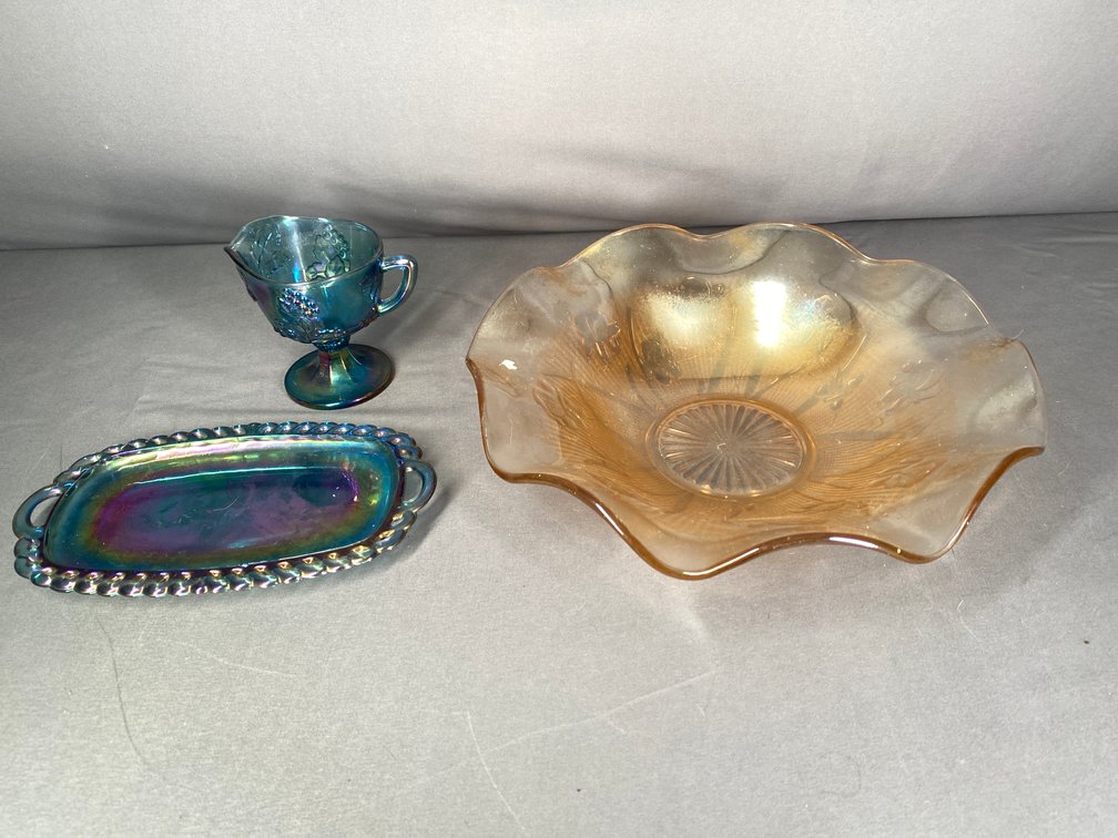 (3) Vintage Carnival Glass Serving Pieces