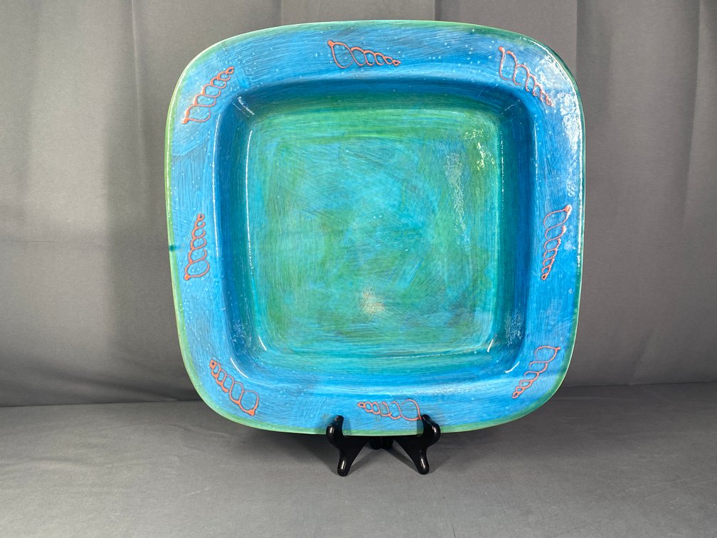 Vintage Italian Ceramic Hand-Painted 15.5" Square Decorative Dish
