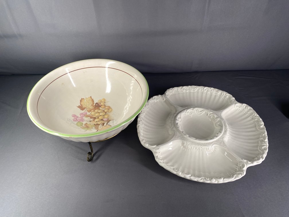 (3) Serving Dishes Made in Italy and Metal Stand
