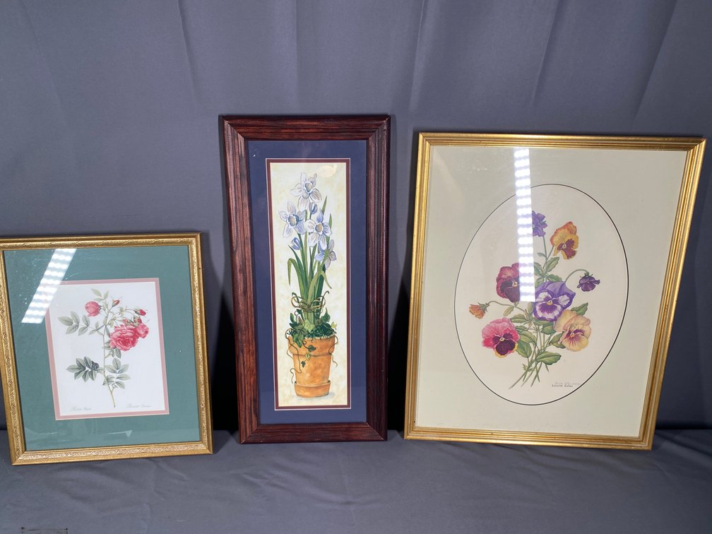 (3) Framed Floral Prints, Signed by Artist