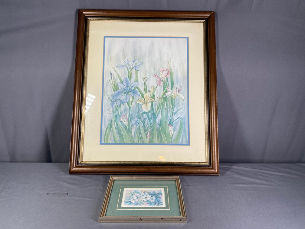 (2) Framed and Signed Floral Prints