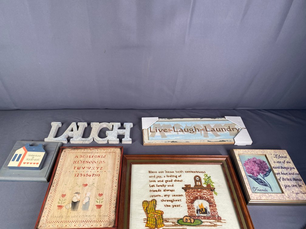 (6)Wooden Quotes and Signs and Framed Needlepoint