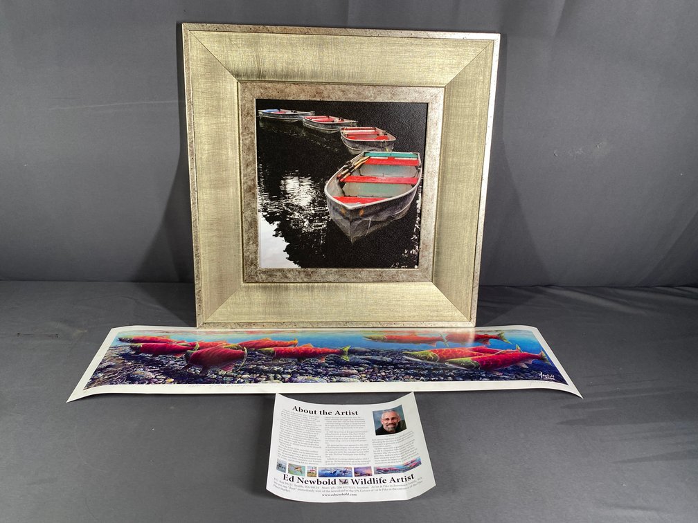 "Return of the Sockeye" Print Signed By Artist Ed Newbold, and Framed Boat Wall Art