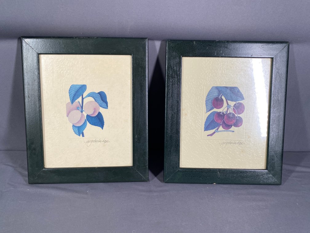 (2) Fruit Themed Framed Lithograph's Signed by Artist Peg Wheeler Hope