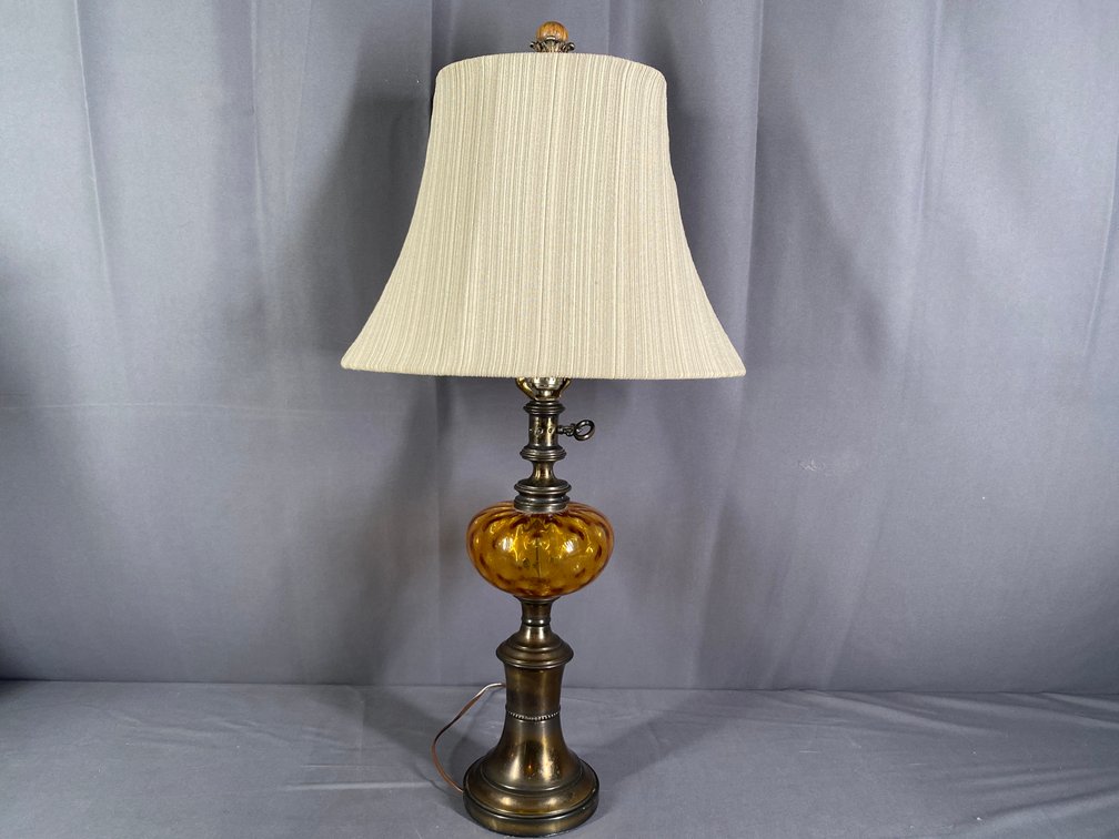 Vintage Brass Base and Glass Table Lamp