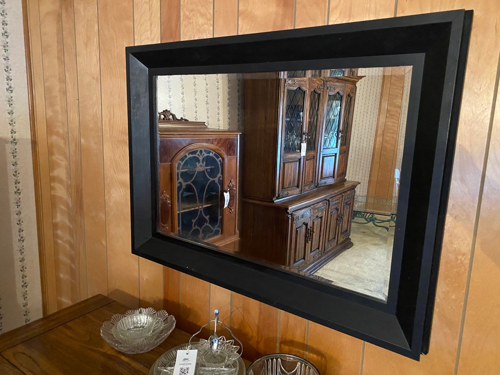 Black Wooden-Framed Rectangular Beveled Mirror