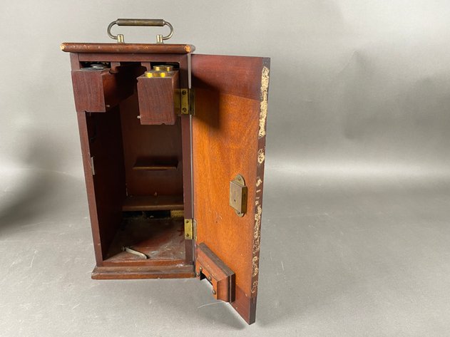 Image for Antique Brass Bausch and Lomb Physicians Microscope in Mahogony Case