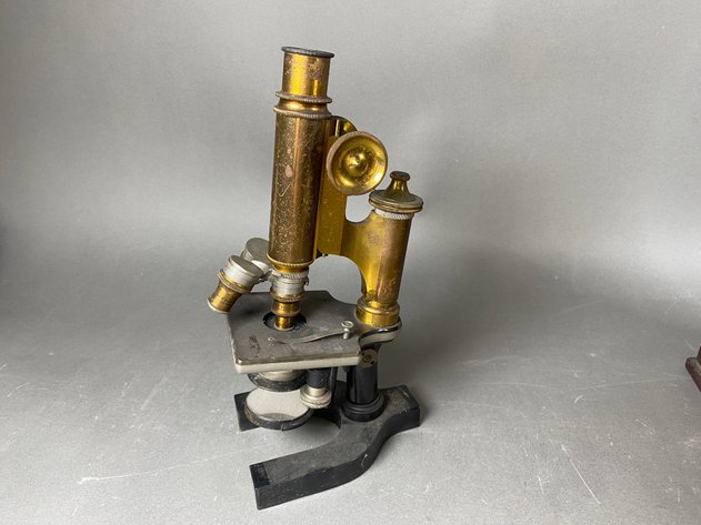 Image for Antique Brass Bausch and Lomb Physicians Microscope in Mahogony Case