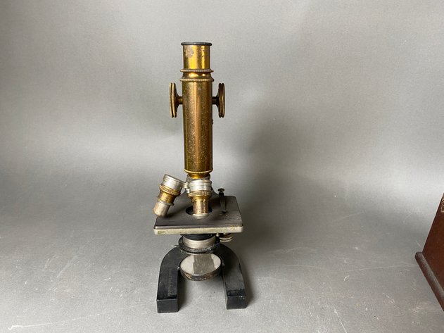 Image for Antique Brass Bausch and Lomb Physicians Microscope in Mahogony Case