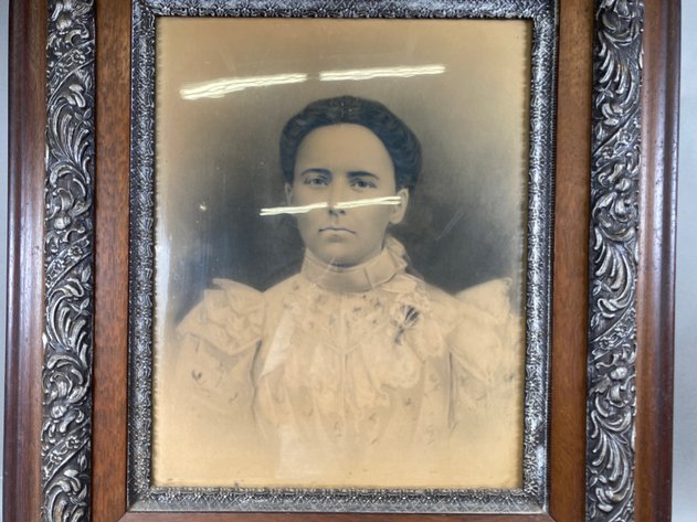 Image for Gorgeous Antique Wooden Frame with Victorian Era Black and White Portrait