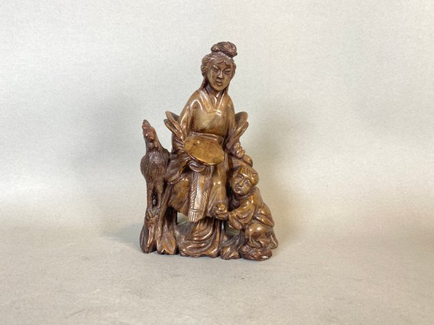 Image for Vintage Hand Carved Chinese Boxwood Figurine