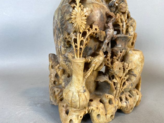 Image for Antique Chinese Soapstone Hand carved Double Vase