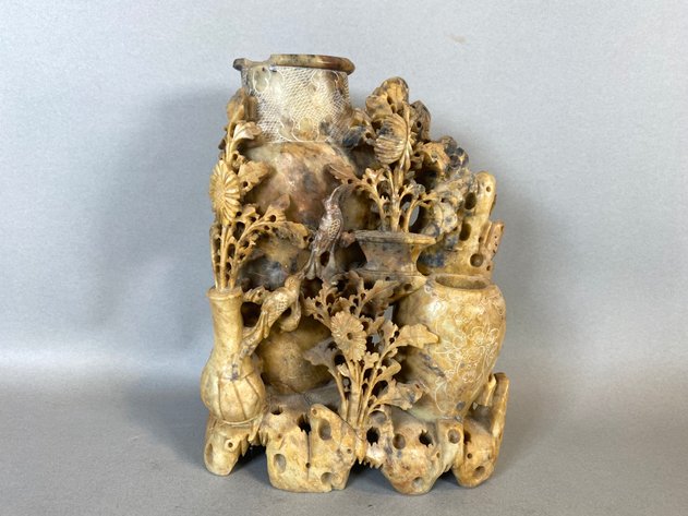 Image for Antique Chinese Soapstone Hand carved Double Vase