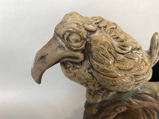 Image for Vintage Signed Jim Rumph Raven Mug, Vintage Pottery Frog Coin Bank, and Hand Painted Pelican Pottery