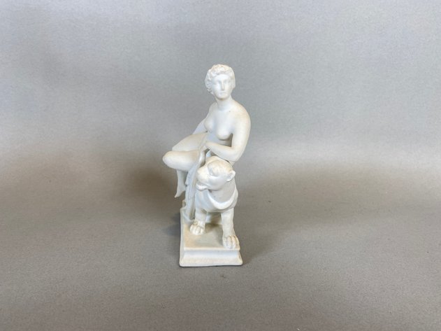 Image for Vintage Windsor Style Doll Chair, Resin Bust of Apollo, Porcelain Model of Ariadne and the Panther Figurine and Antique Needlepoint Dated 1935