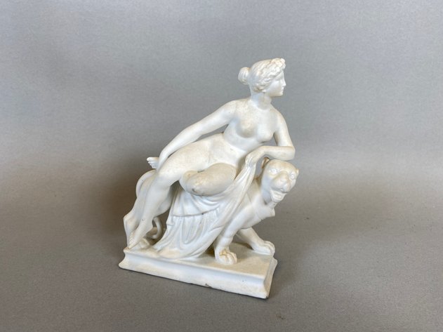 Image for Vintage Windsor Style Doll Chair, Resin Bust of Apollo, Porcelain Model of Ariadne and the Panther Figurine and Antique Needlepoint Dated 1935