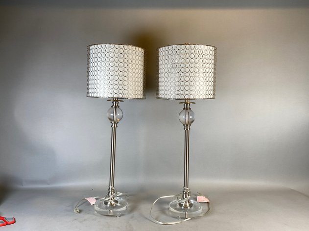 Image for (2) Lucite and Brushed Aluminum Table Lamps