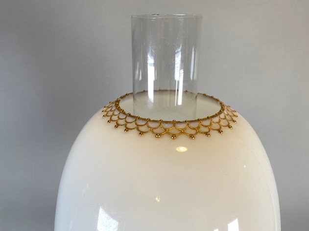 Image for Victorian Milk Glass Brass Oil Lamp Converted to Electric